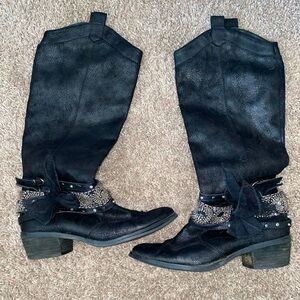 Not‎ Rated Black Tall Rhinestone Go Getter Boots 9